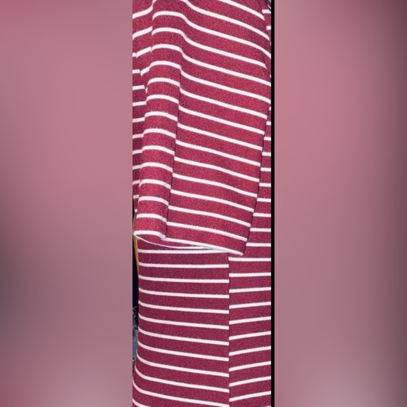 Large Burgundy Red and White Pinstripe Stretch Knit Dress - Picture 4 of 5